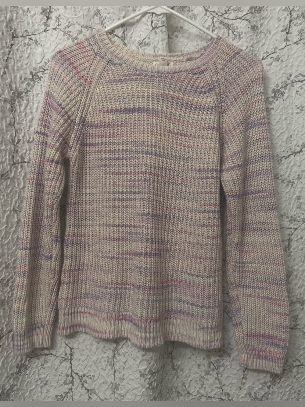 Cat & Jack Cream Crewneck Sweater with Pink & Purple Speckle Girls Size large
